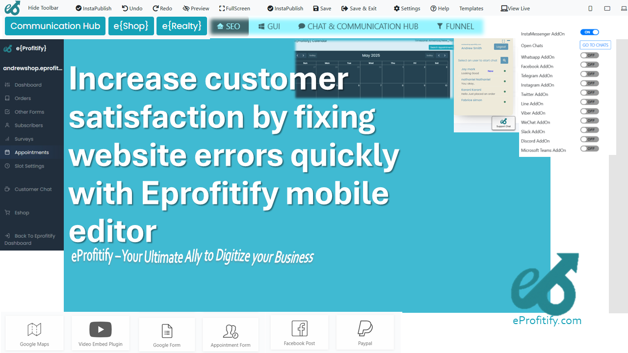 Increase customer satisfaction by fixing website errors quickly with Eprofitify mobile editor